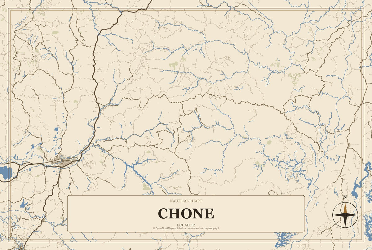 Chone, Ecuador City Map Aluminum Sign in Heritage Nautical style