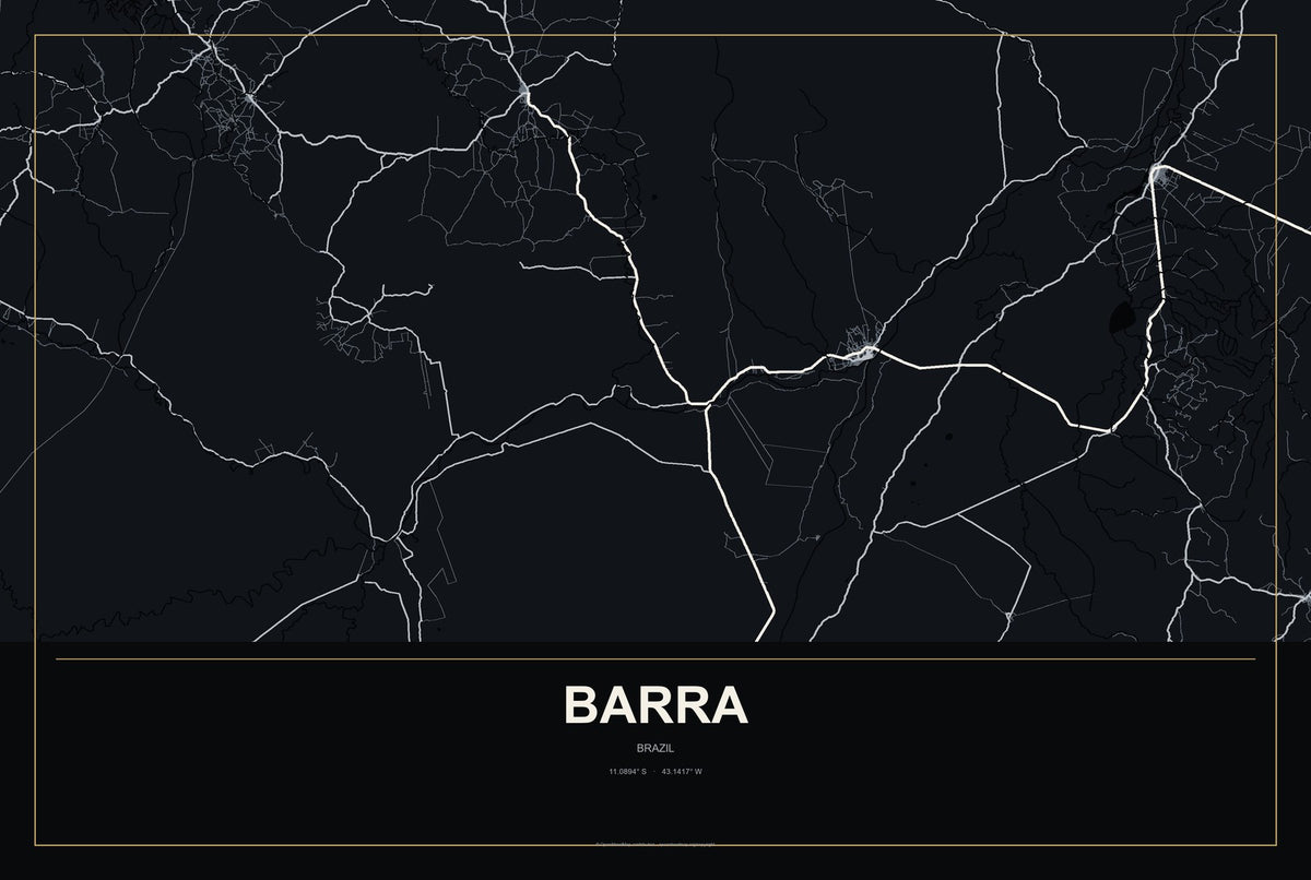 Barra, Brazil City Map Aluminum Sign in Metropolitan Noir style