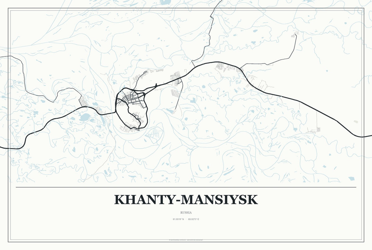 Khanty-Mansiysk, Russia City Map Aluminum Sign in Gallery Air style
