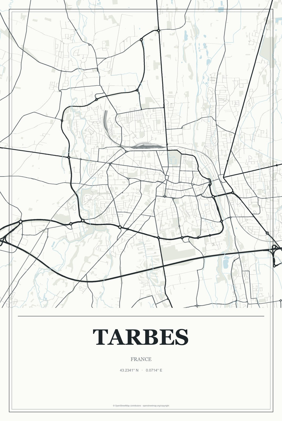 Tarbes, France City Map Aluminum Sign in Gallery Air style