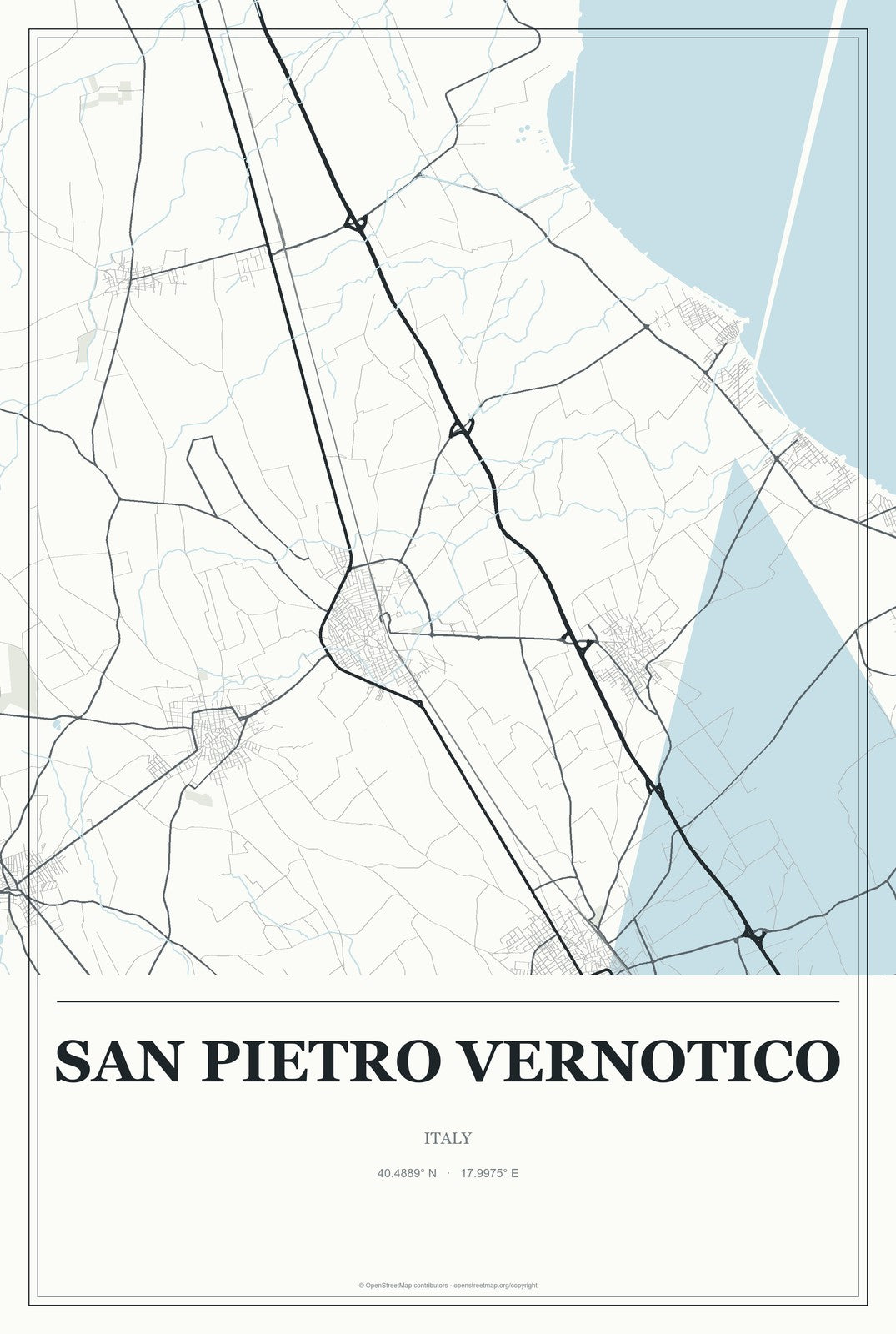 San Pietro Vernotico, Italy City Map Aluminum Sign in Gallery Air style