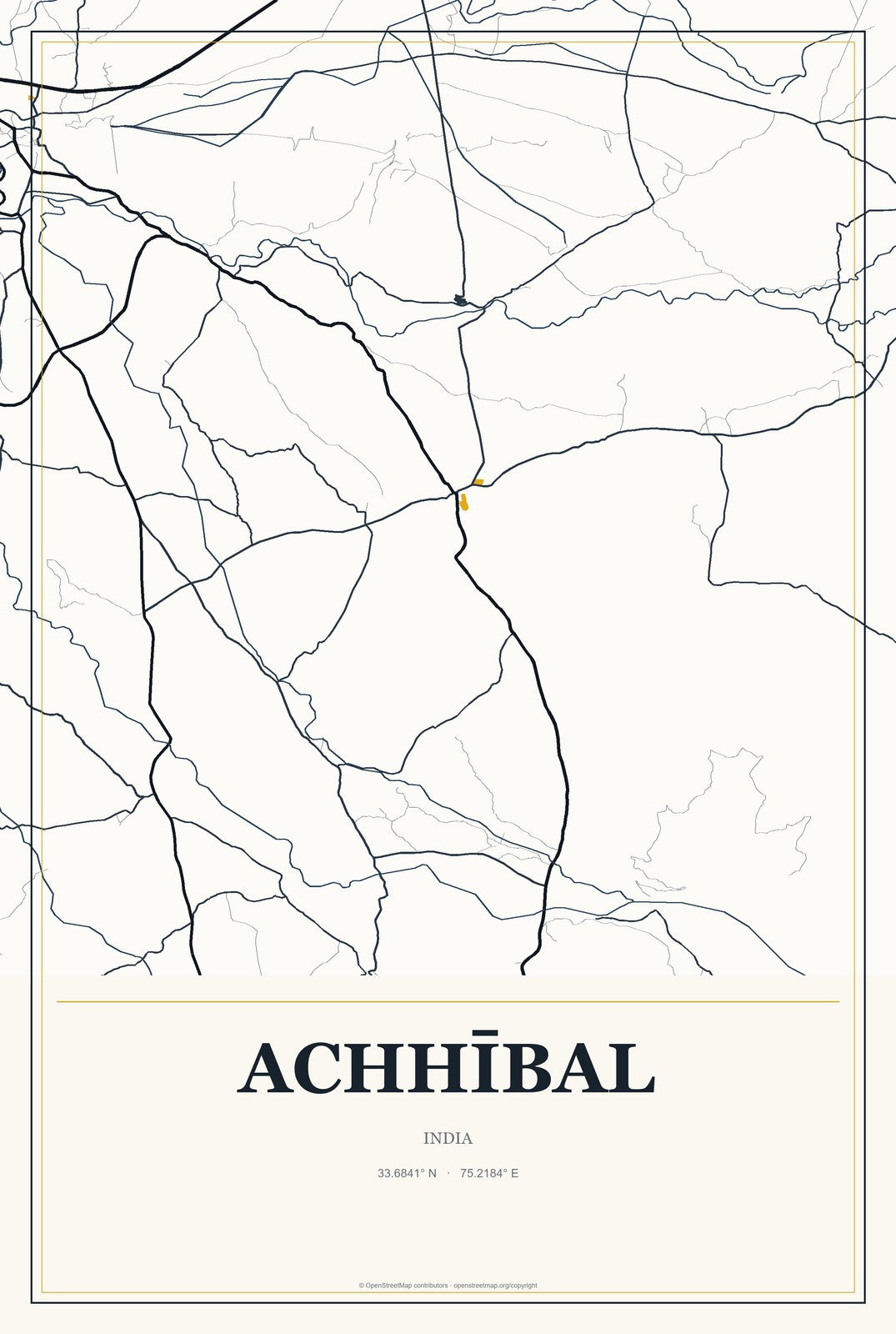 Achhībal, India City Map Aluminum Sign in Citrine Modern style