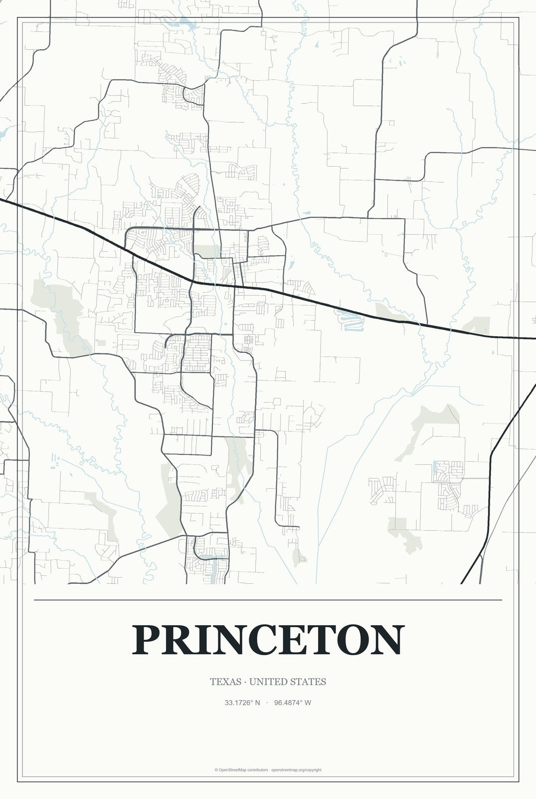 Princeton, Texas City Map Aluminum Sign in Gallery Air style