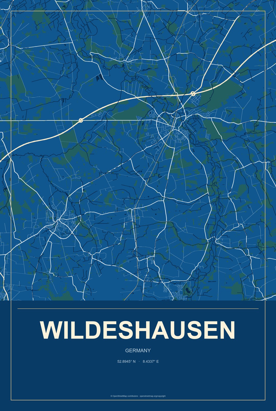 Wildeshausen, Germany City Map Aluminum Sign in Harbor Cobalt style