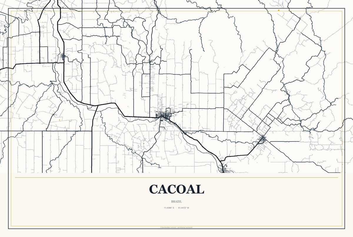 Cacoal, Brazil City Map Aluminum Sign in Citrine Modern style