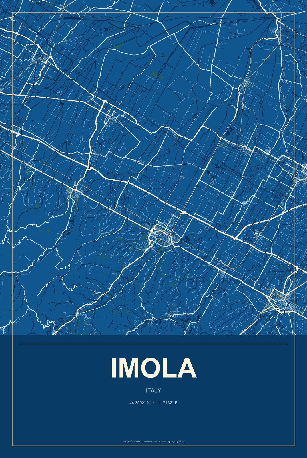 Imola, Italy City Map Aluminum Sign in Harbor Cobalt style