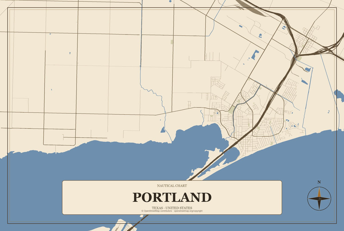 Portland, Texas City Map Aluminum Sign in Heritage Nautical style
