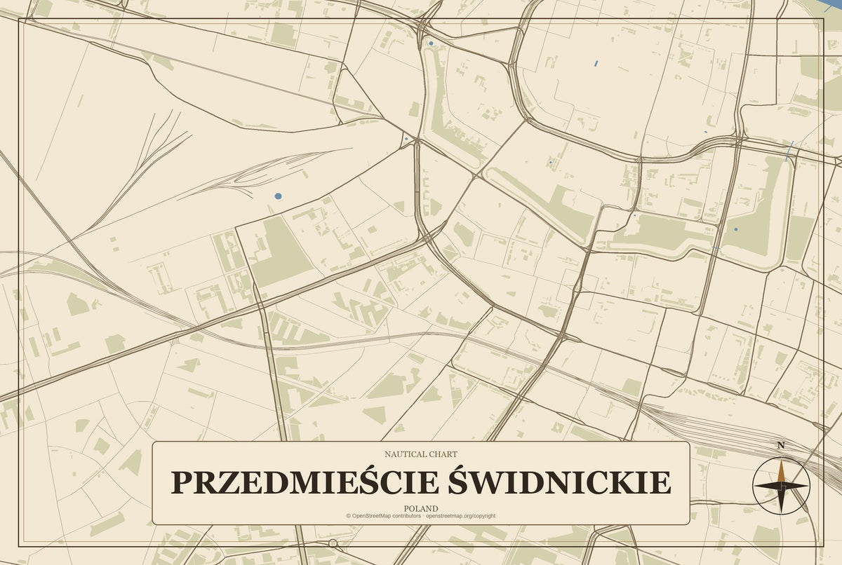 Przedmieście Świdnickie, Poland City Map Aluminum Sign in Heritage Nautical style