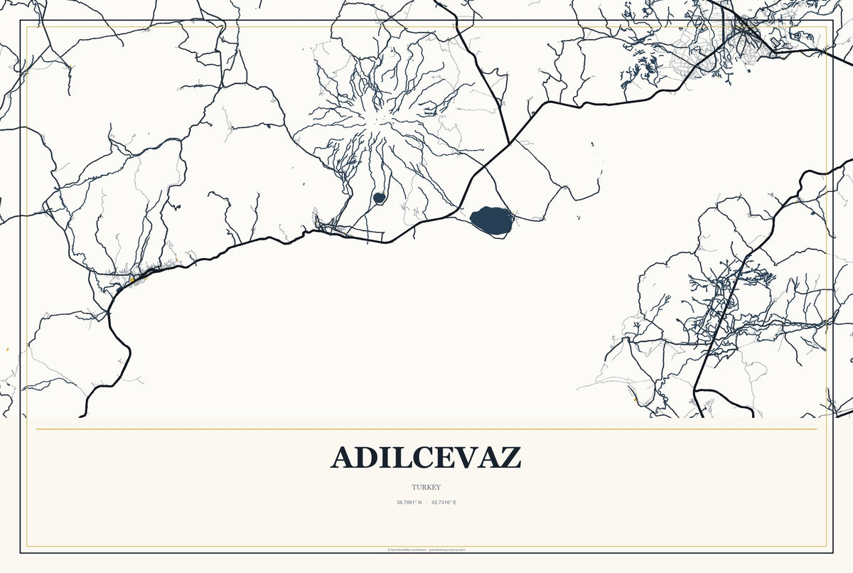 Adilcevaz, Turkey City Map Aluminum Sign in Citrine Modern style