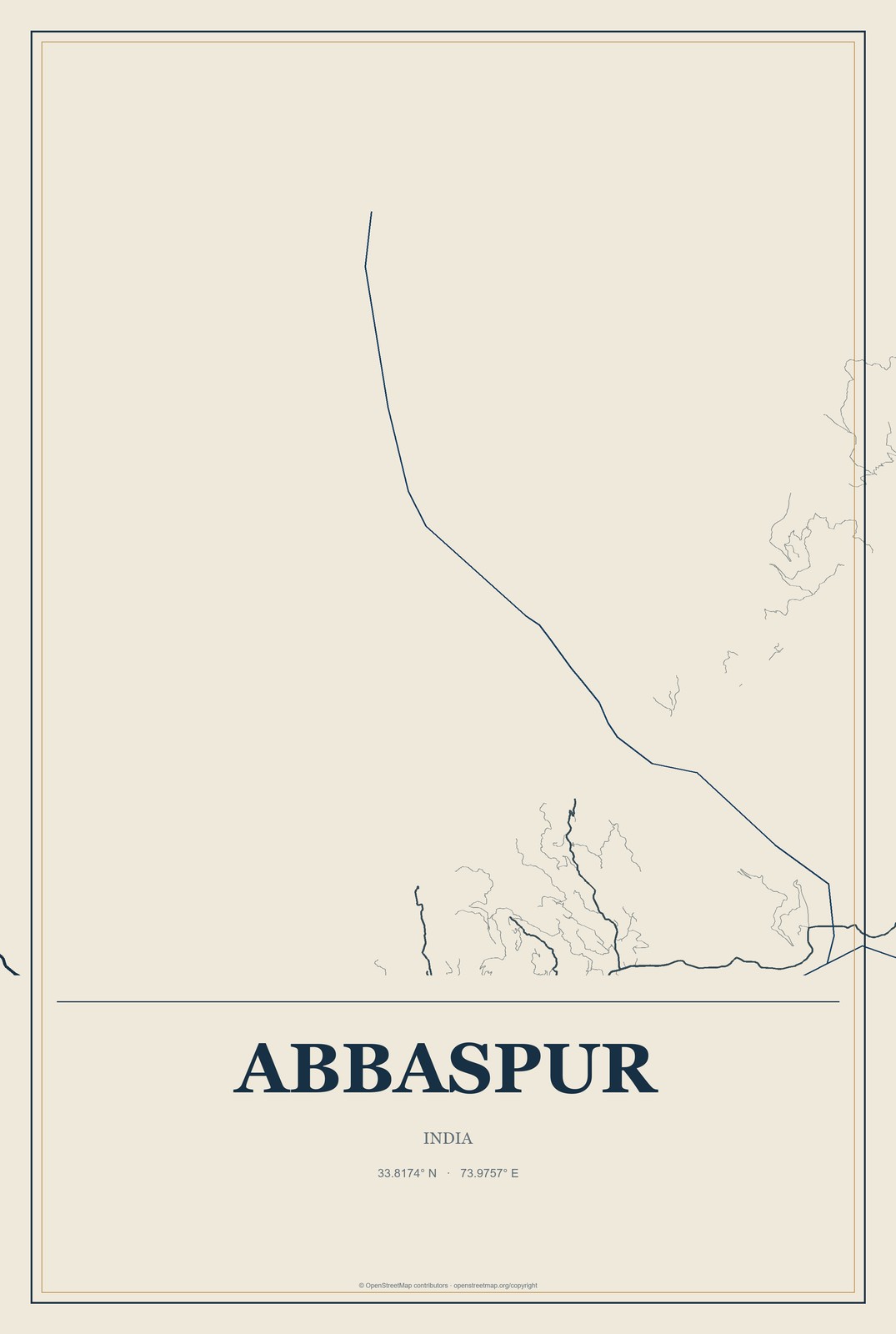 Abbaspur, India City Map Aluminum Sign in Coastal Cutout style