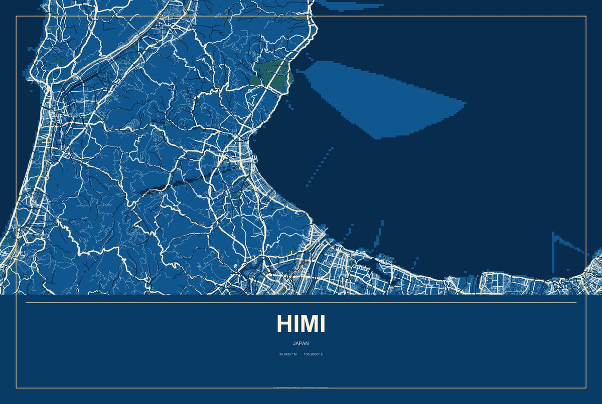 Himi, Japan City Map Aluminum Sign in Harbor Cobalt style