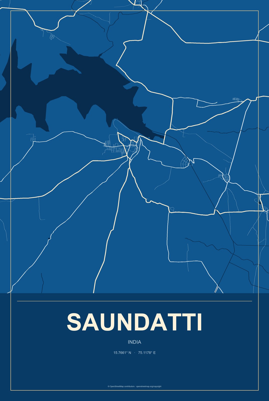 Saundatti, India City Map Aluminum Sign in Harbor Cobalt style