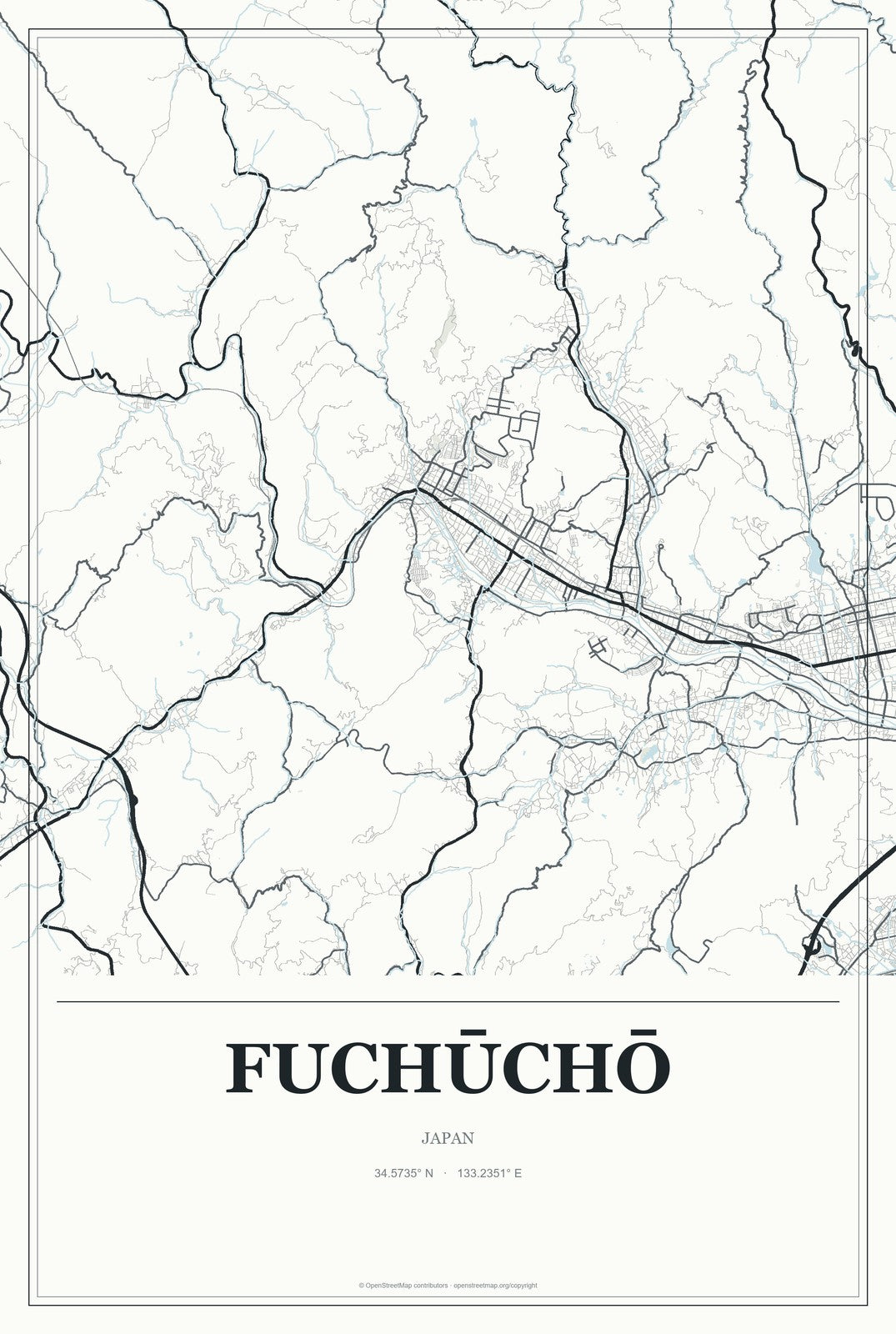 Fuchūchō, Japan City Map Aluminum Sign in Gallery Air style
