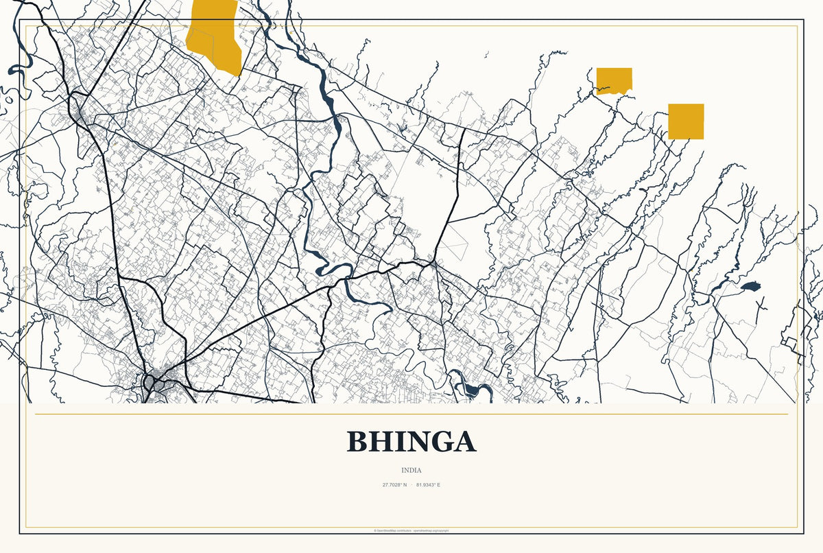 Bhinga, India City Map Aluminum Sign in Citrine Modern style