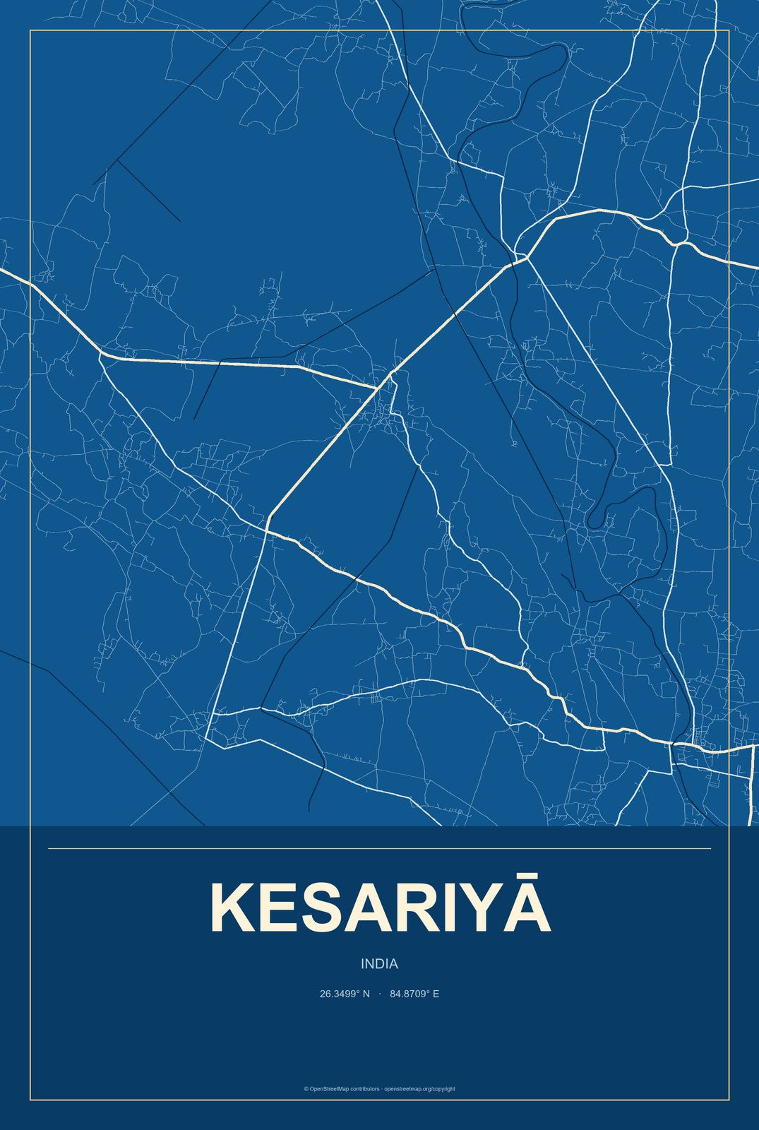 Kesariyā, India City Map Aluminum Sign in Harbor Cobalt style