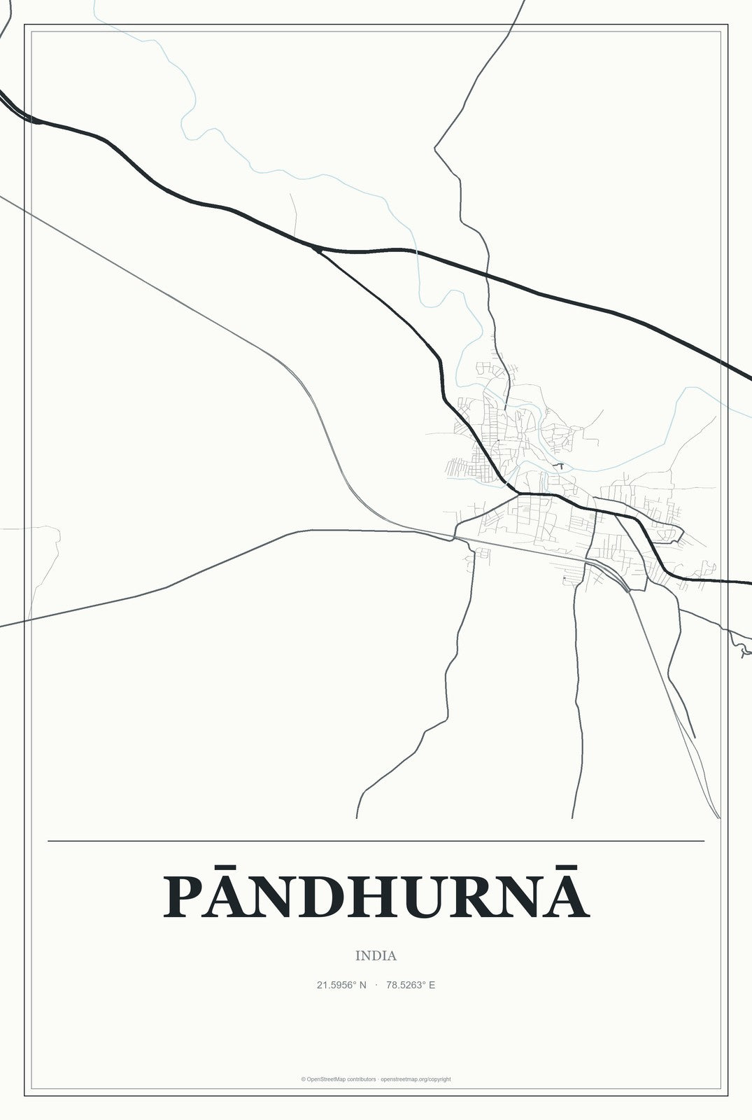 Pāndhurnā, India City Map Aluminum Sign in Gallery Air style
