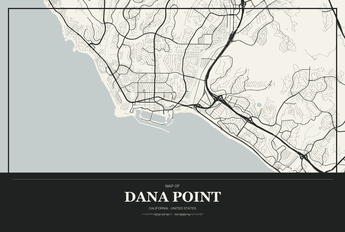 Dana Point, California City Map Aluminum Sign in Museum Plaque style