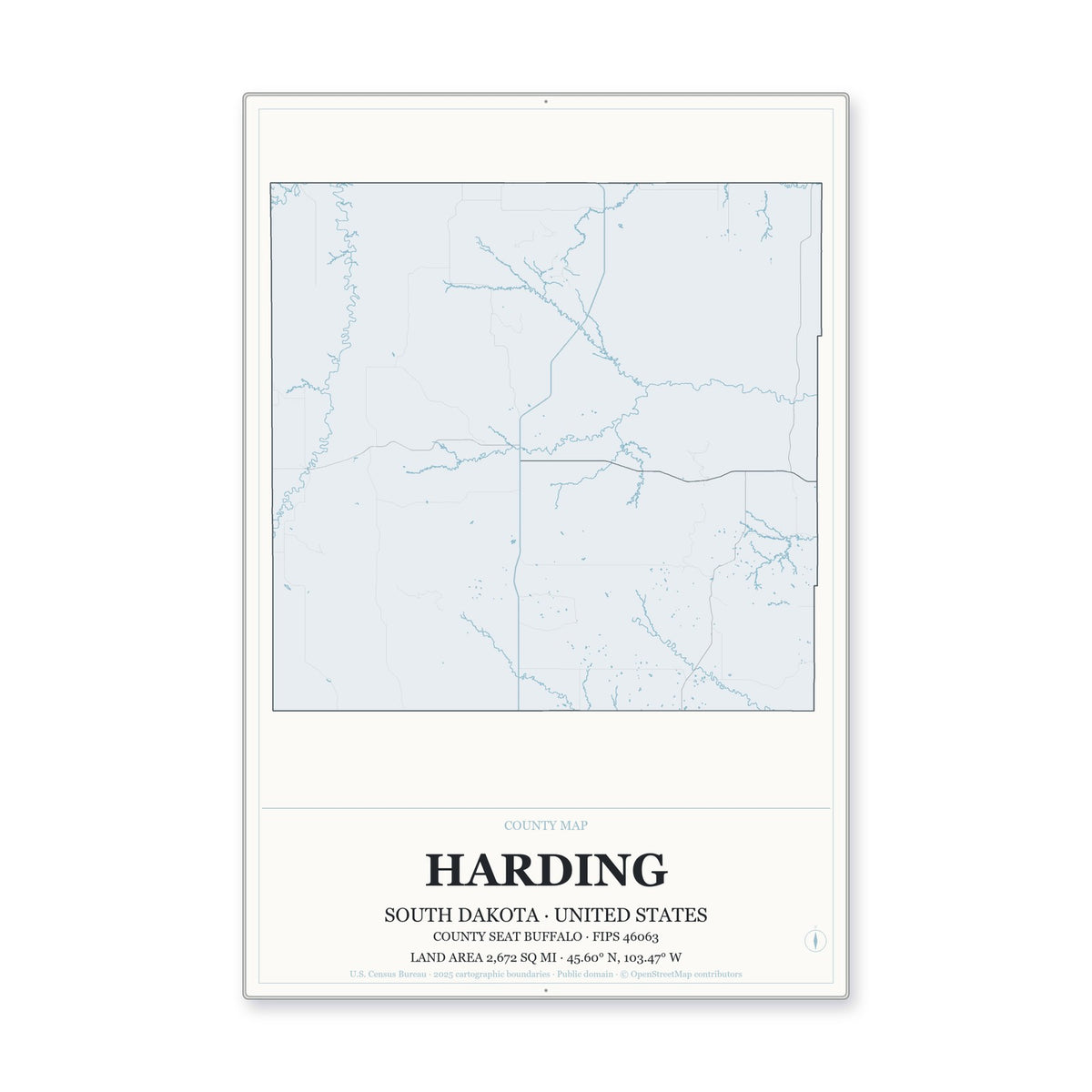 Harding County, South Dakota Map Aluminum Sign in Gallery Air style