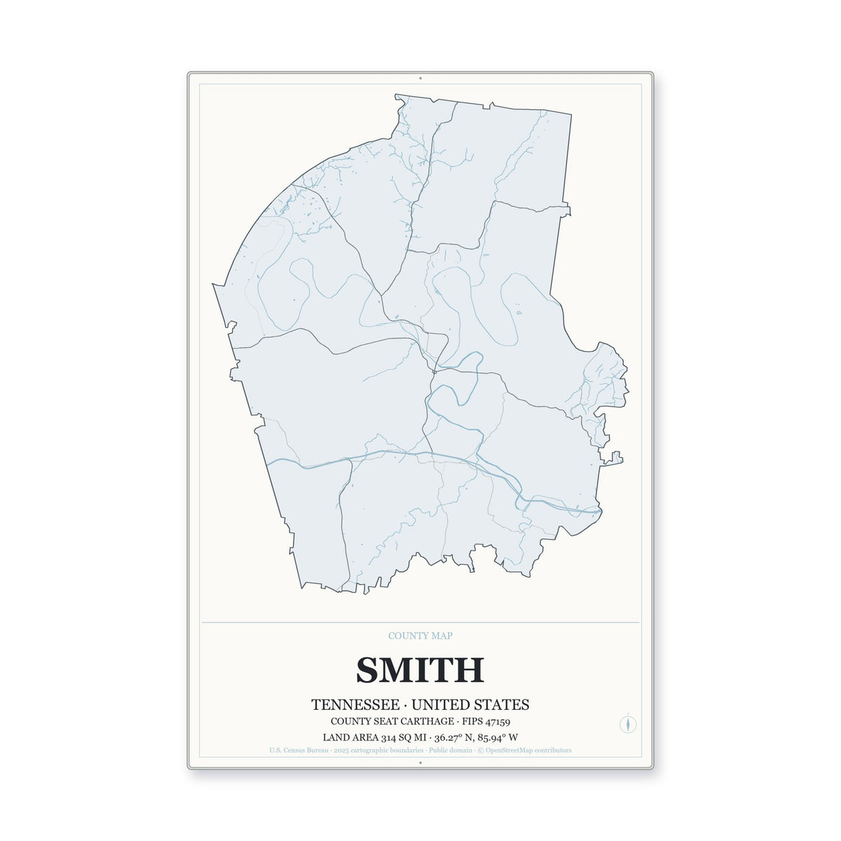 Smith County, Tennessee Map Aluminum Sign in Gallery Air style