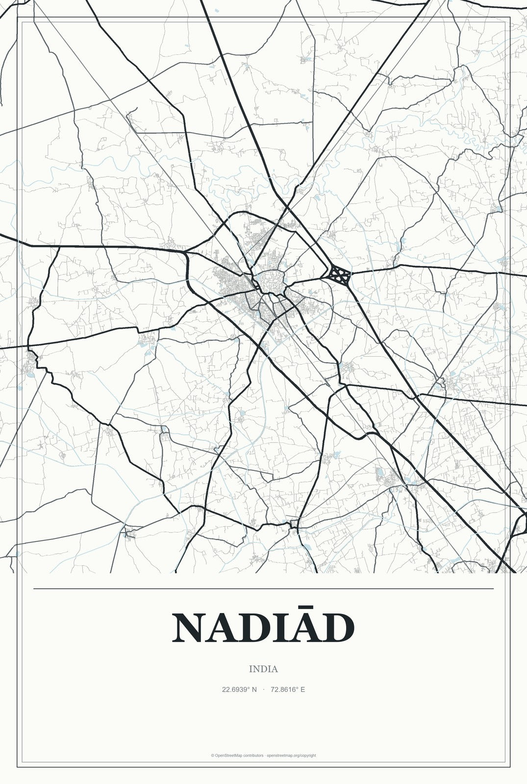 Nadiād, India City Map Aluminum Sign in Gallery Air style