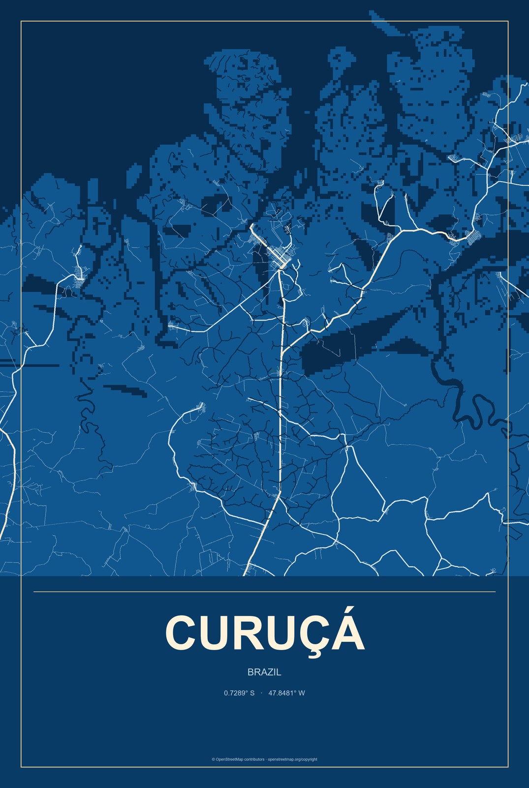 Curuçá, Brazil City Map Aluminum Sign in Harbor Cobalt style