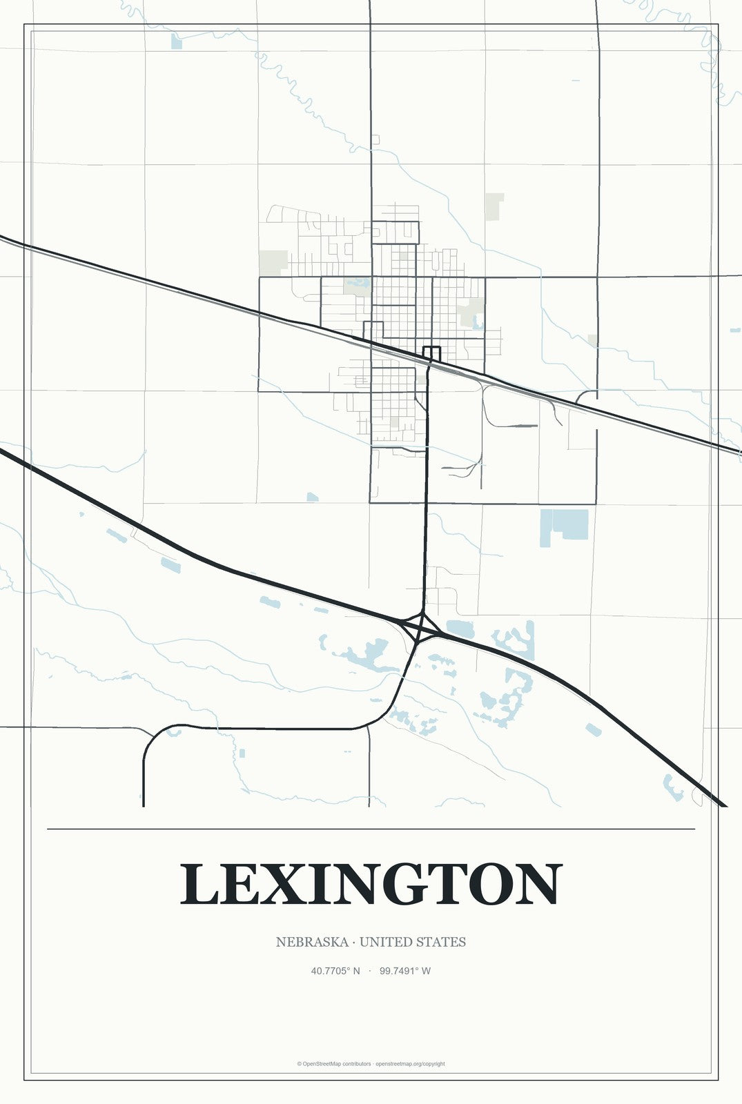 Lexington, Nebraska City Map Aluminum Sign in Gallery Air style