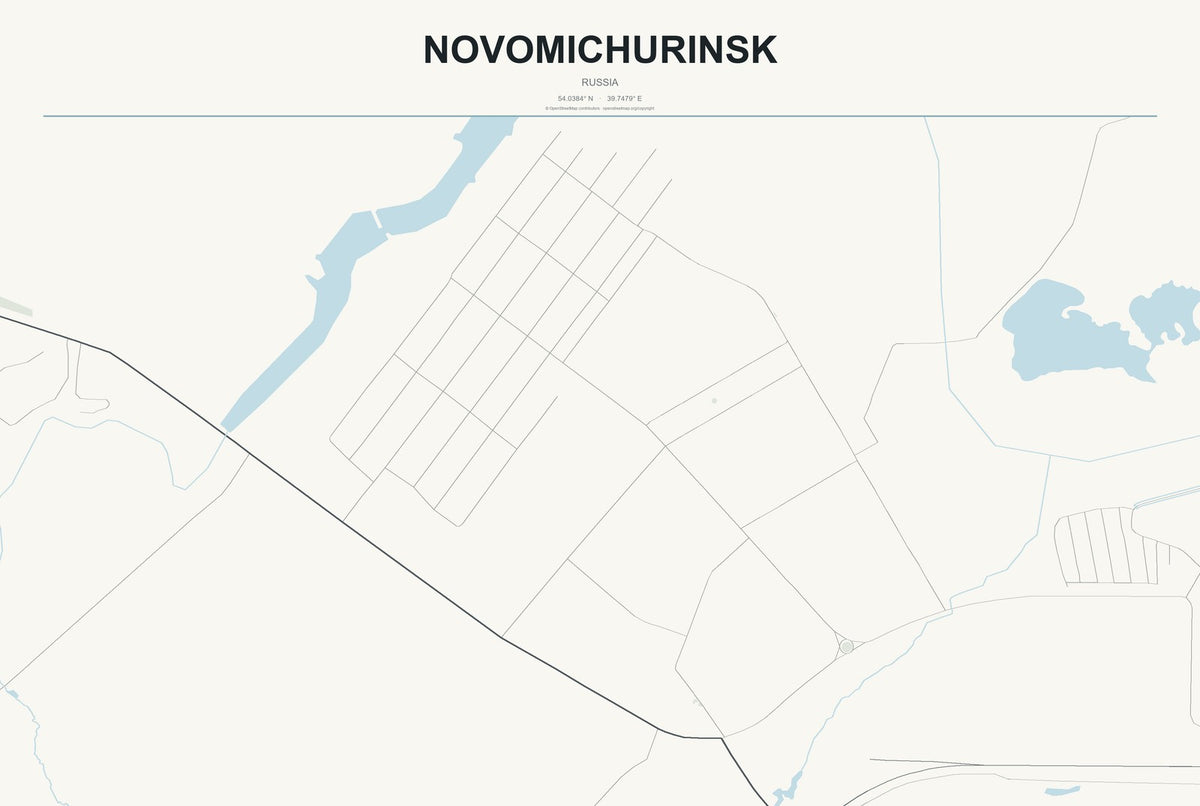 Novomichurinsk, Russia City Map Aluminum Sign in Headline Atlas style