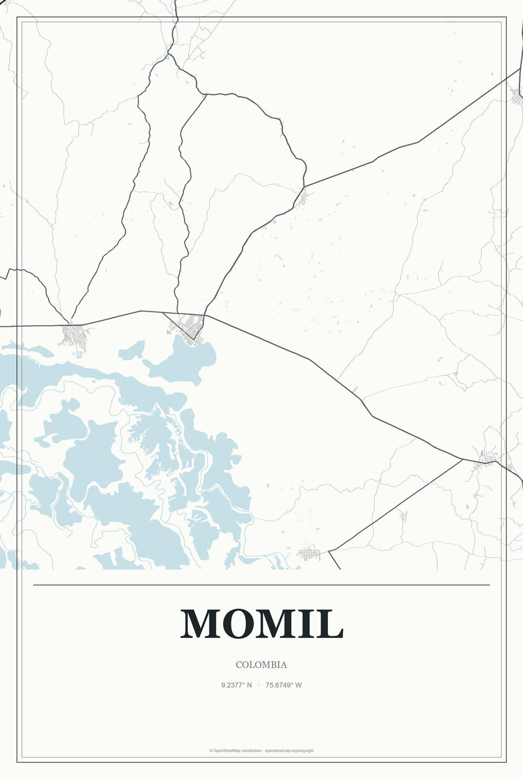 Momil, Colombia City Map Aluminum Sign in Gallery Air style