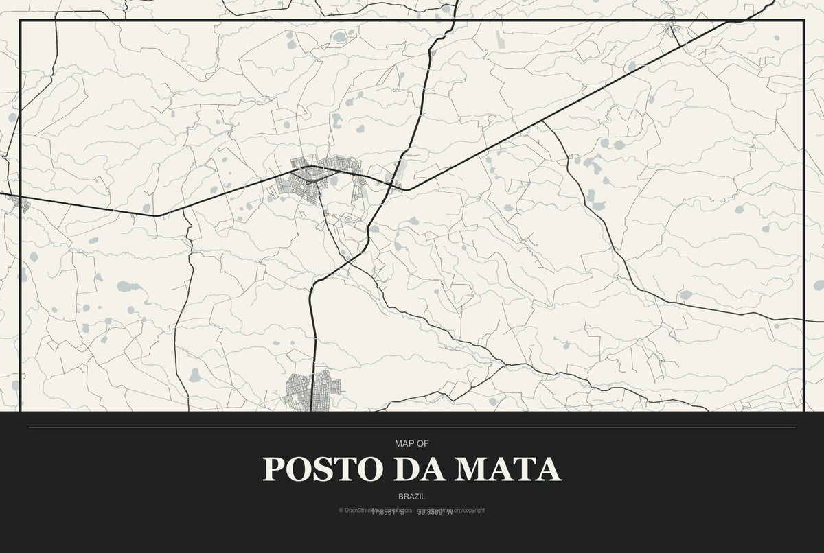 Posto da Mata, Brazil City Map Aluminum Sign in Museum Plaque style