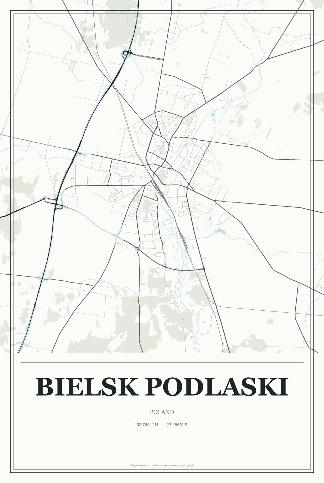 Bielsk Podlaski, Poland City Map Aluminum Sign in Gallery Air style