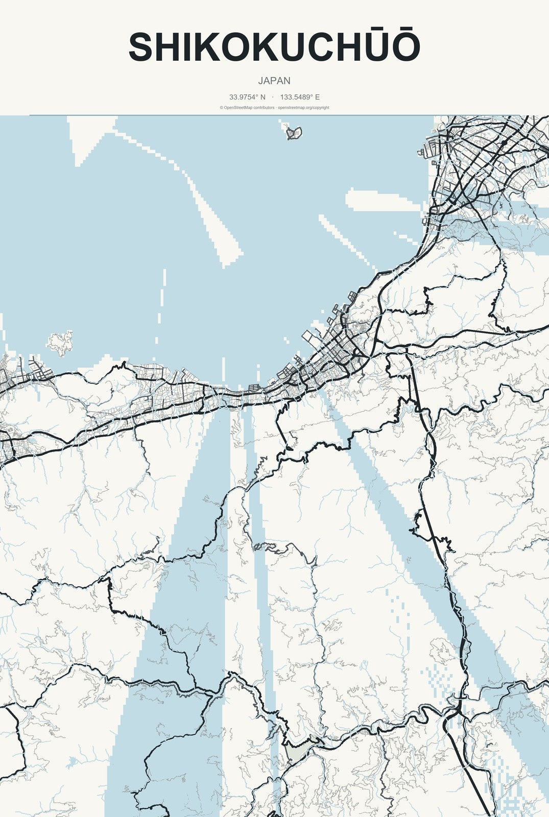 Shikokuchūō, Japan City Map Aluminum Sign in Headline Atlas style