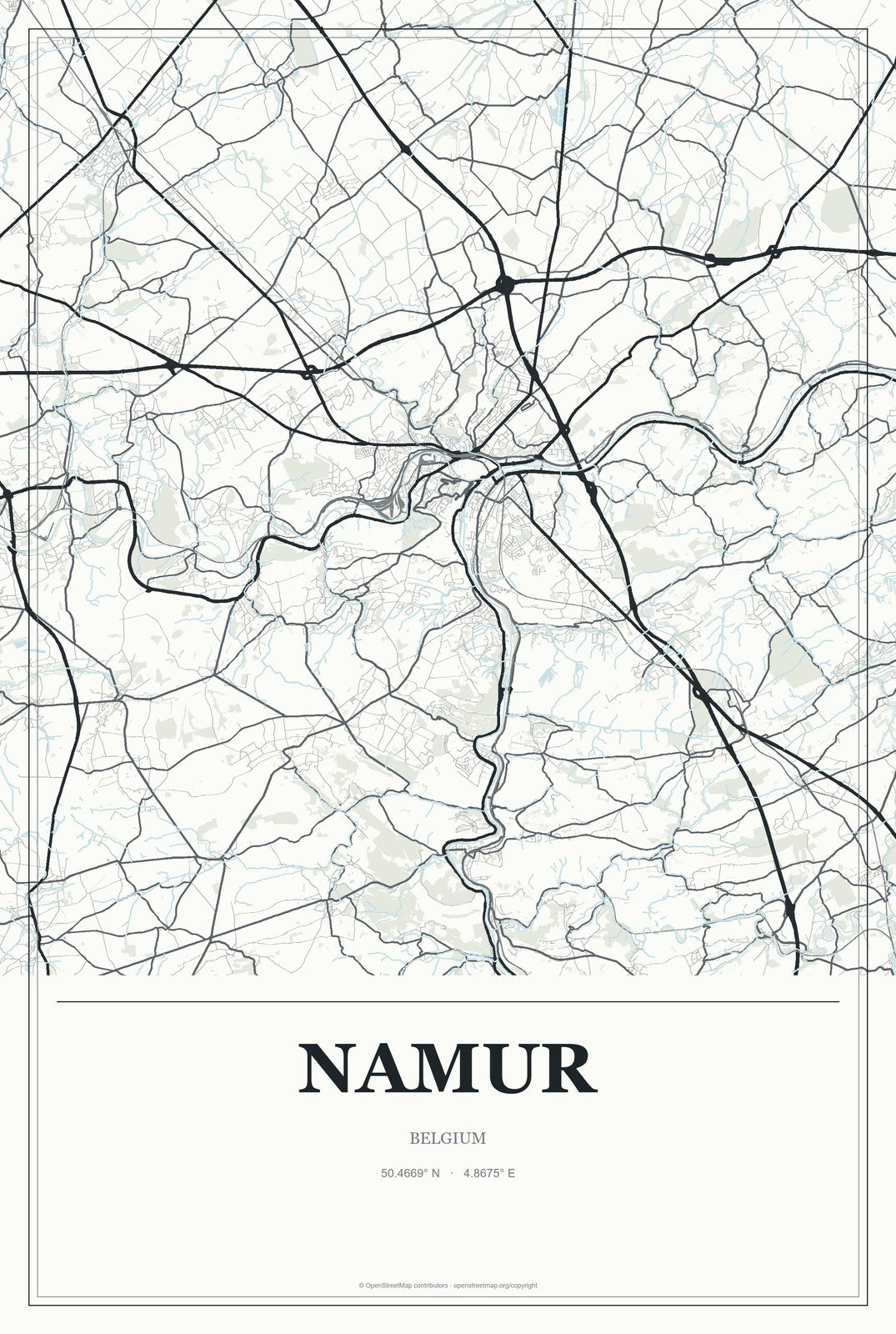 Namur, Belgium City Map Aluminum Sign in Gallery Air style