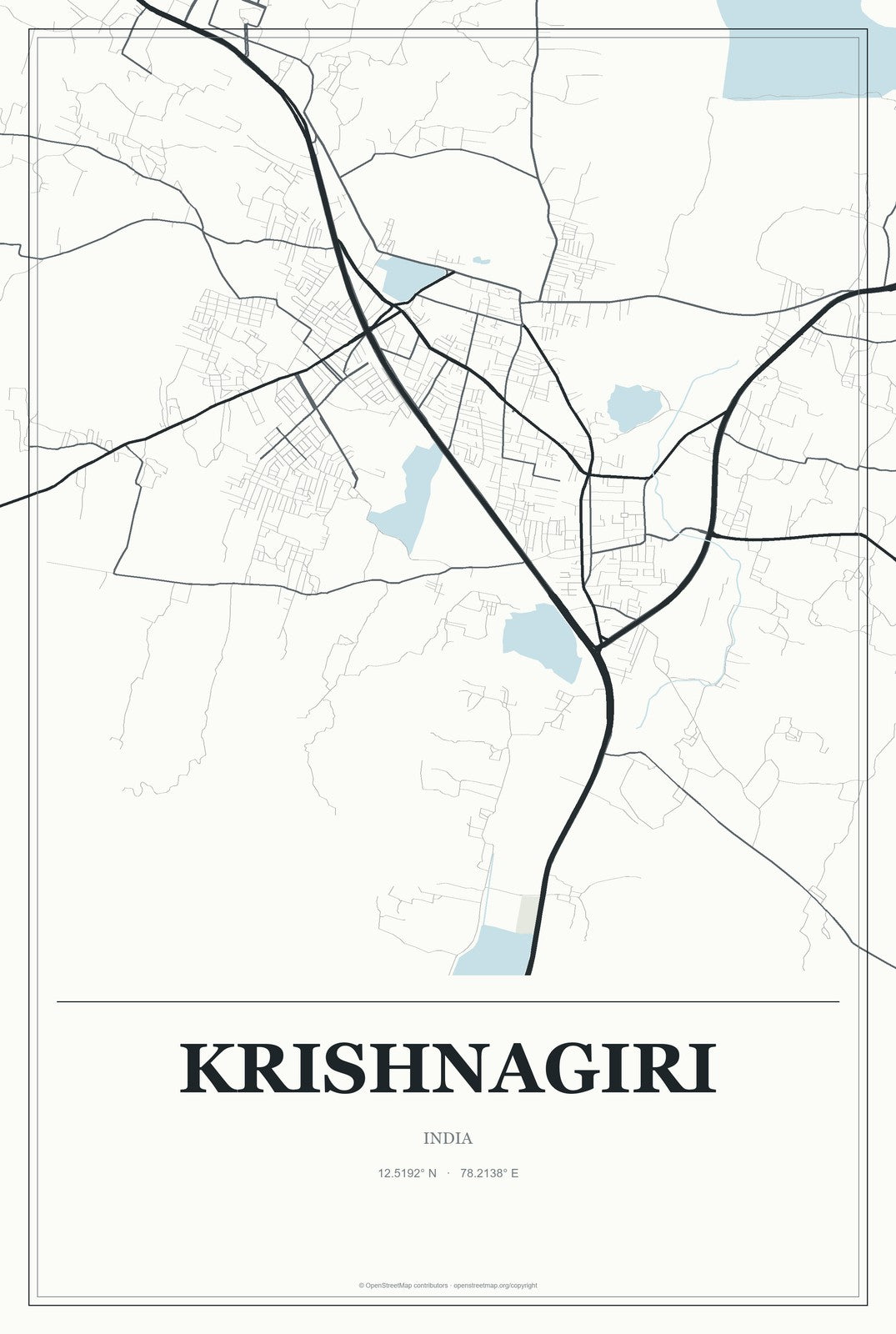 Krishnagiri, India City Map Aluminum Sign in Gallery Air style