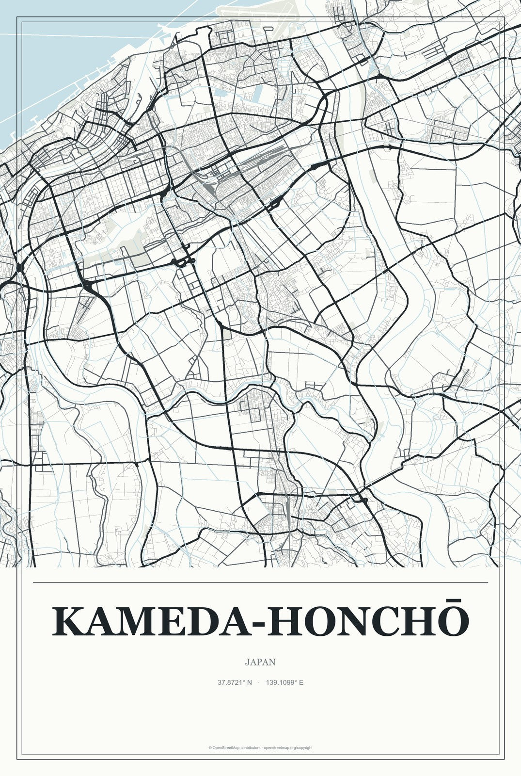 Kameda-honchō, Japan City Map Aluminum Sign in Gallery Air style