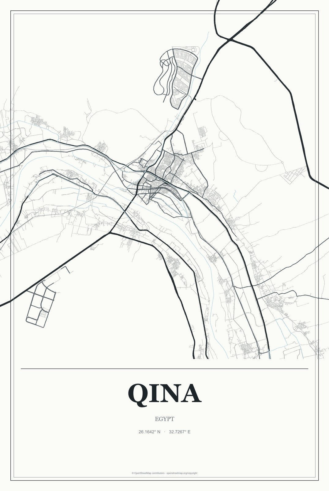 Qina, Egypt City Map Aluminum Sign in Gallery Air style