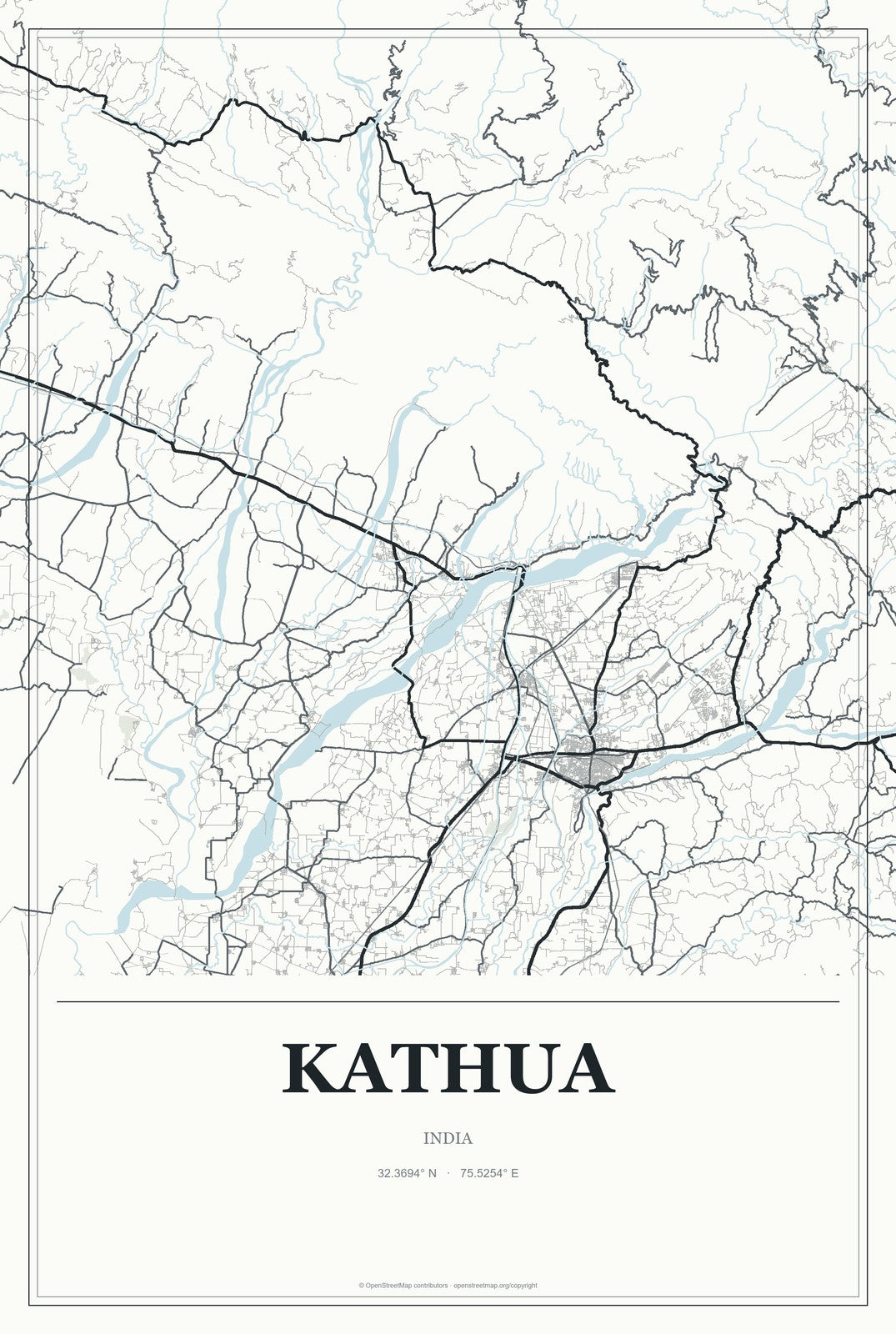 Kathua, India City Map Aluminum Sign in Gallery Air style