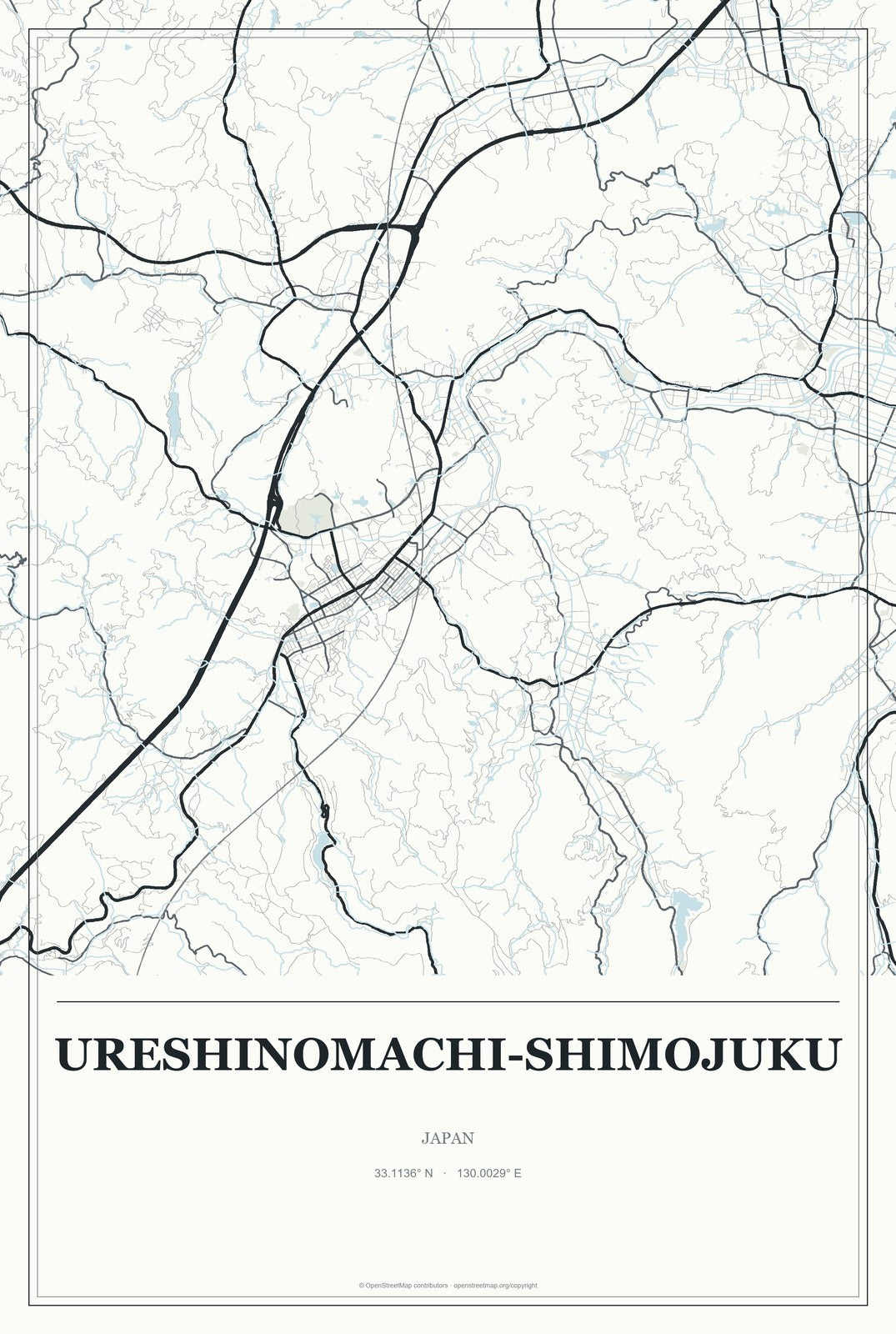 Ureshinomachi-shimojuku, Japan City Map Aluminum Sign in Gallery Air style