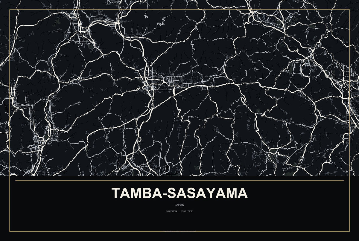 Tamba-Sasayama, Japan City Map Aluminum Sign in Metropolitan Noir style