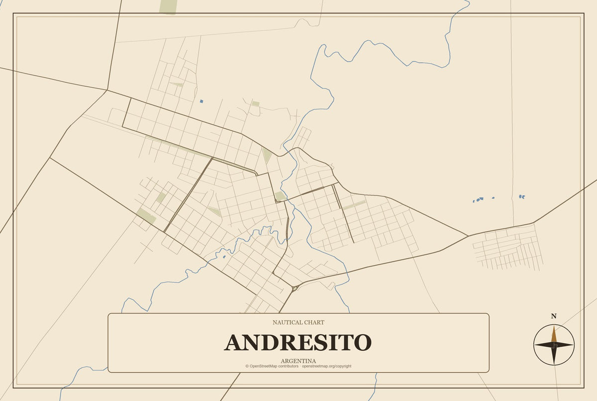 Andresito, Argentina City Map Aluminum Sign in Heritage Nautical style