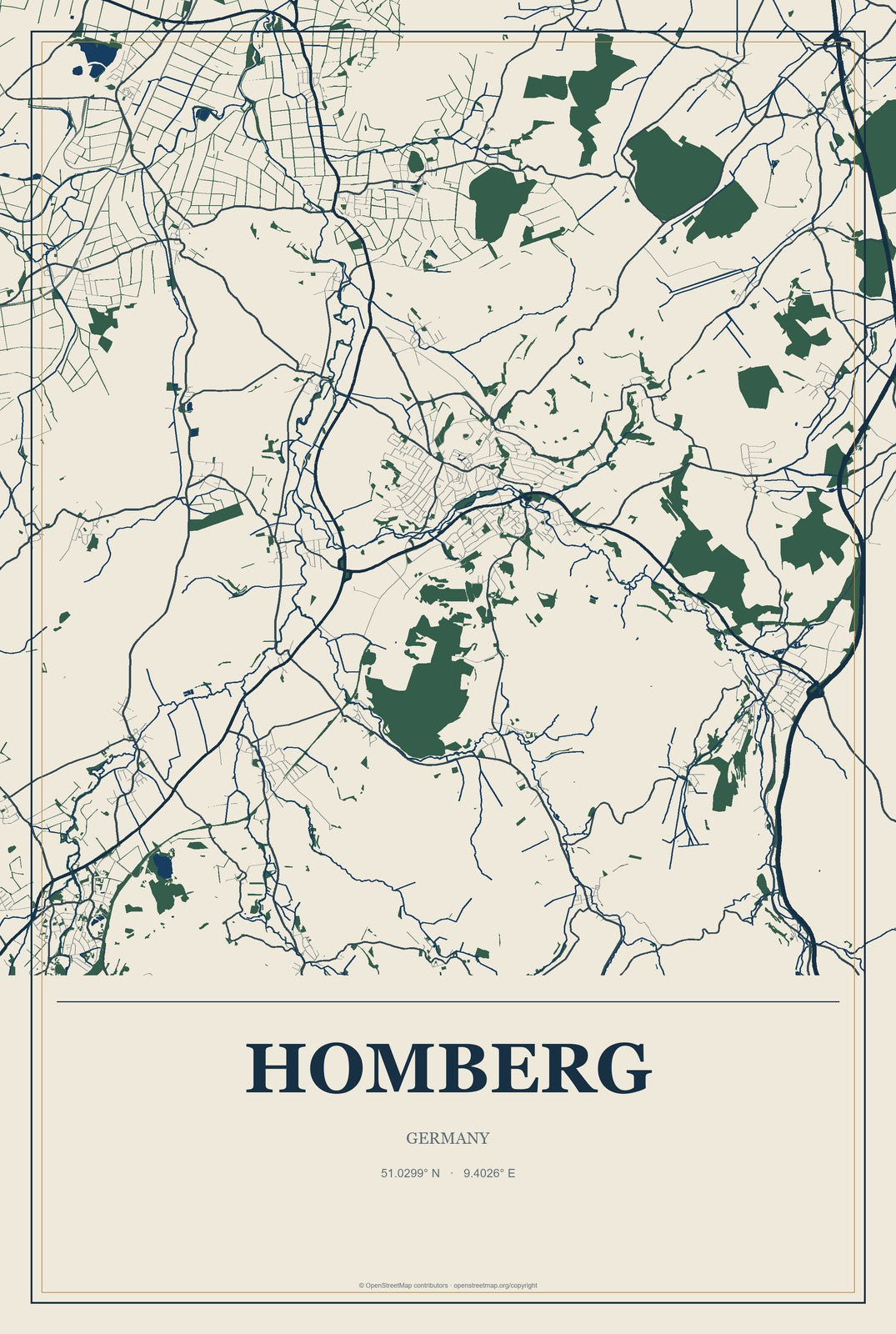 Homberg, Germany City Map Aluminum Sign in Coastal Cutout style