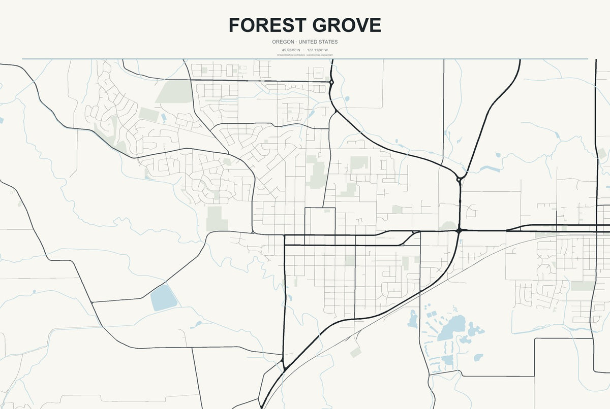 Forest Grove, Oregon City Map Aluminum Sign in Headline Atlas style