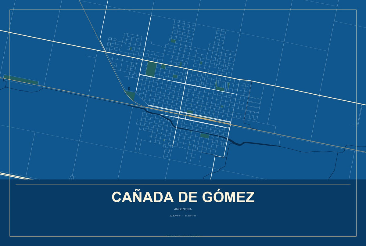 Cañada de Gómez, Argentina City Map Aluminum Sign in Harbor Cobalt style