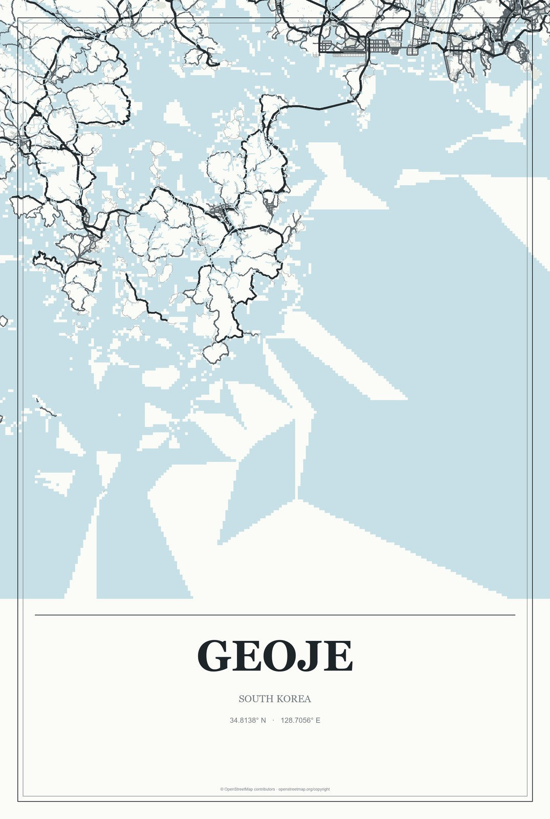 Geoje, South Korea City Map Aluminum Sign in Gallery Air style
