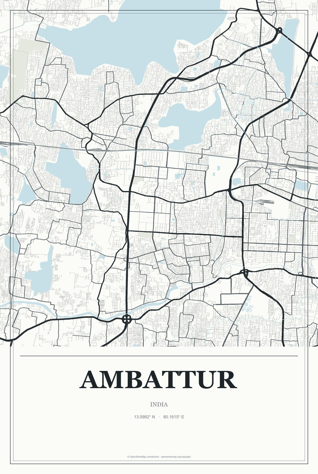 Ambattur, India City Map Aluminum Sign in Gallery Air style