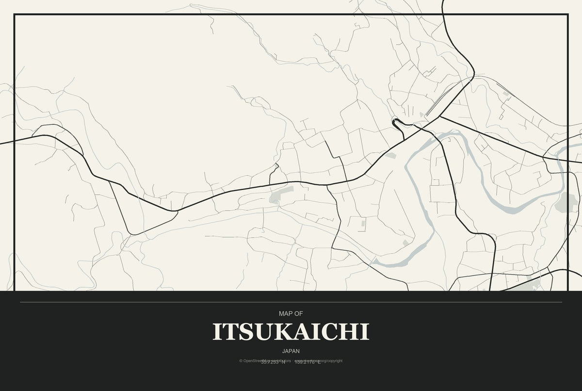 Itsukaichi, Japan City Map Aluminum Sign in Museum Plaque style