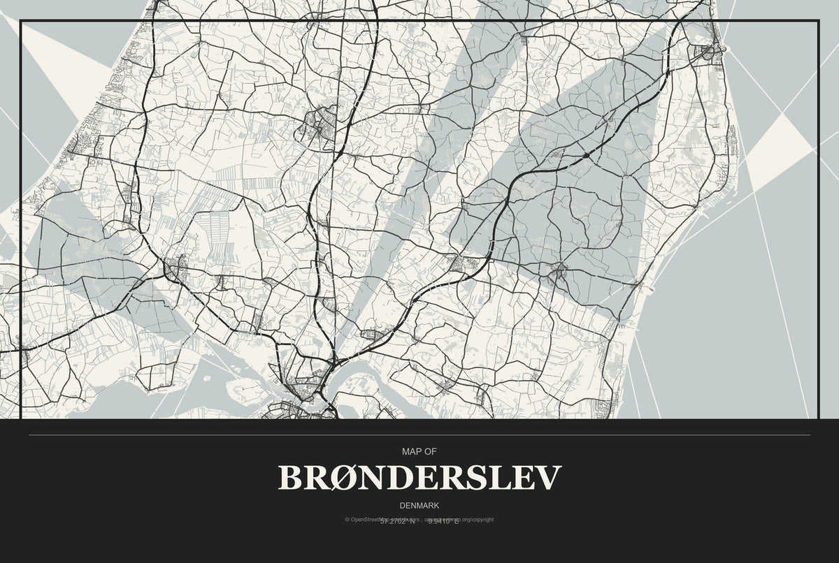Brønderslev, Denmark City Map Aluminum Sign in Museum Plaque style