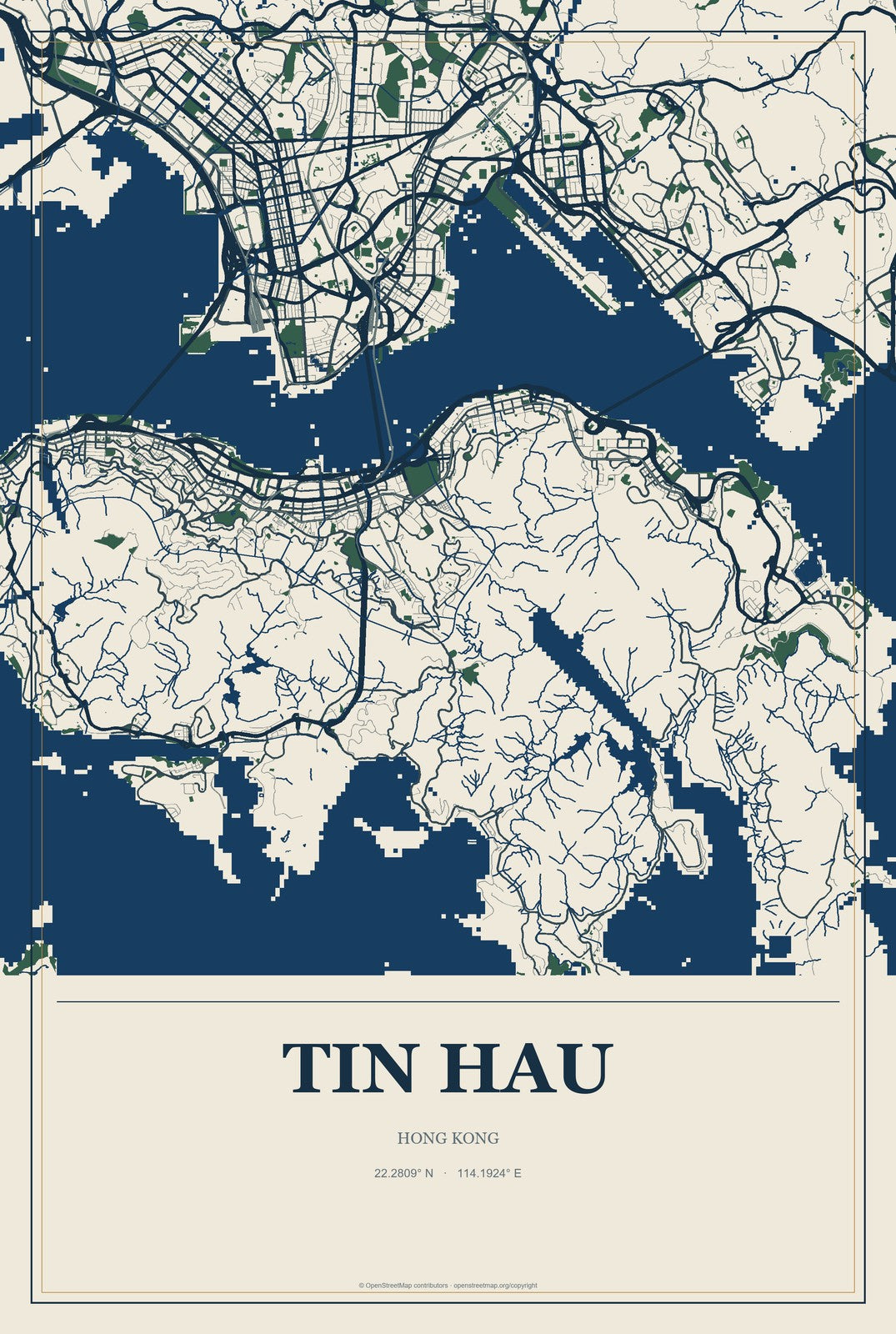 Tin Hau, Hong Kong City Map Aluminum Sign in Coastal Cutout style