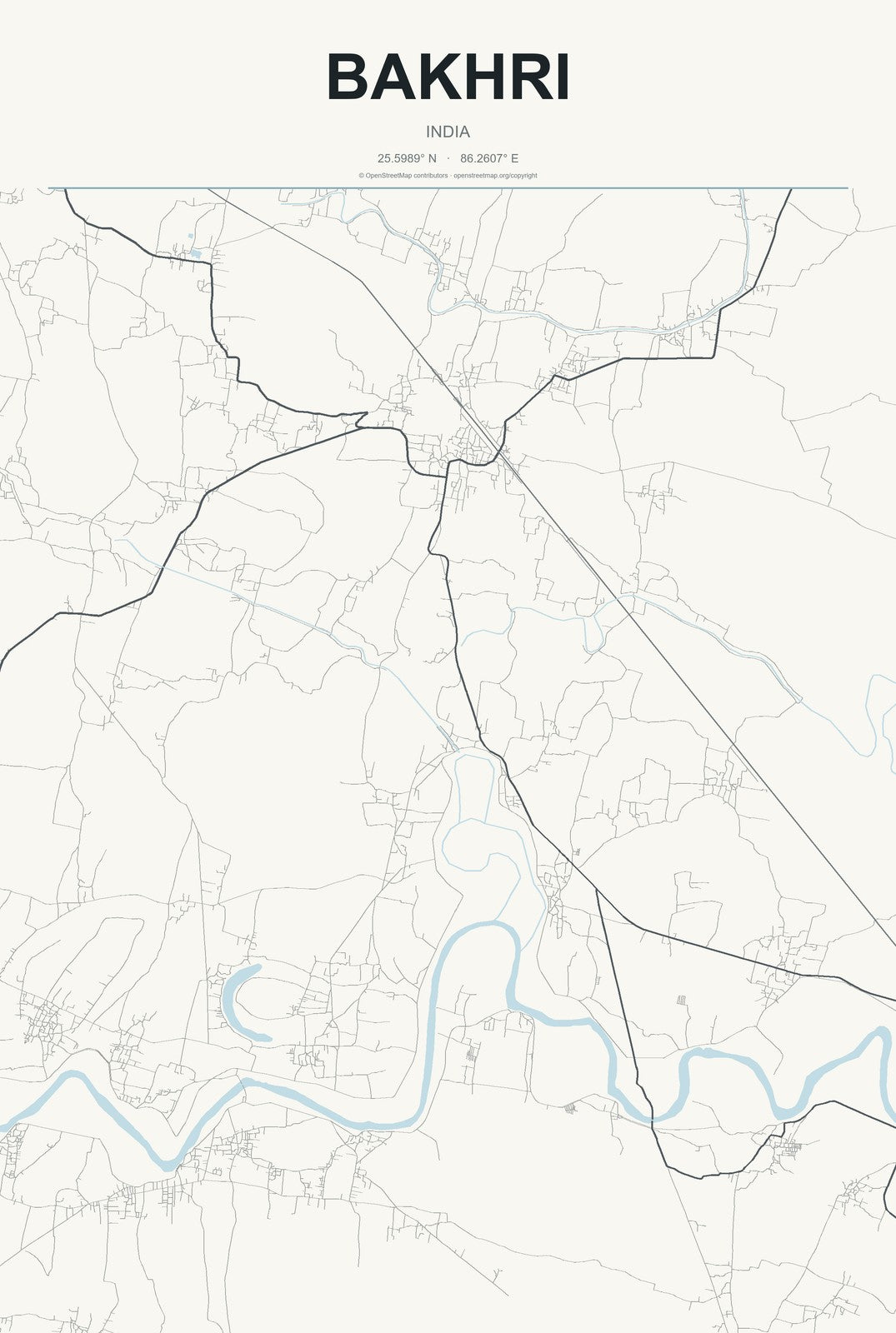 Bakhri, India City Map Aluminum Sign in Headline Atlas style