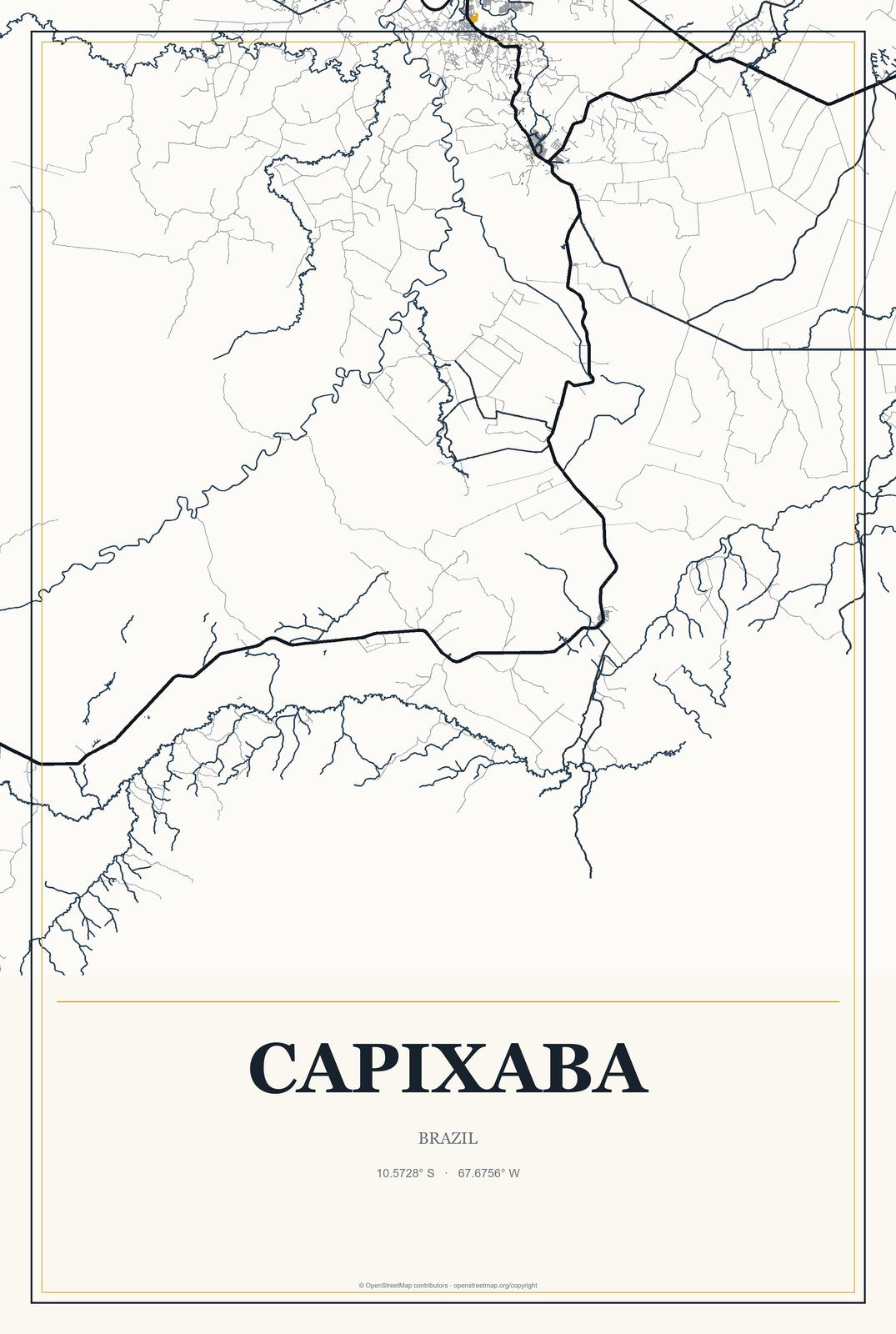 Capixaba, Brazil City Map Aluminum Sign in Citrine Modern style