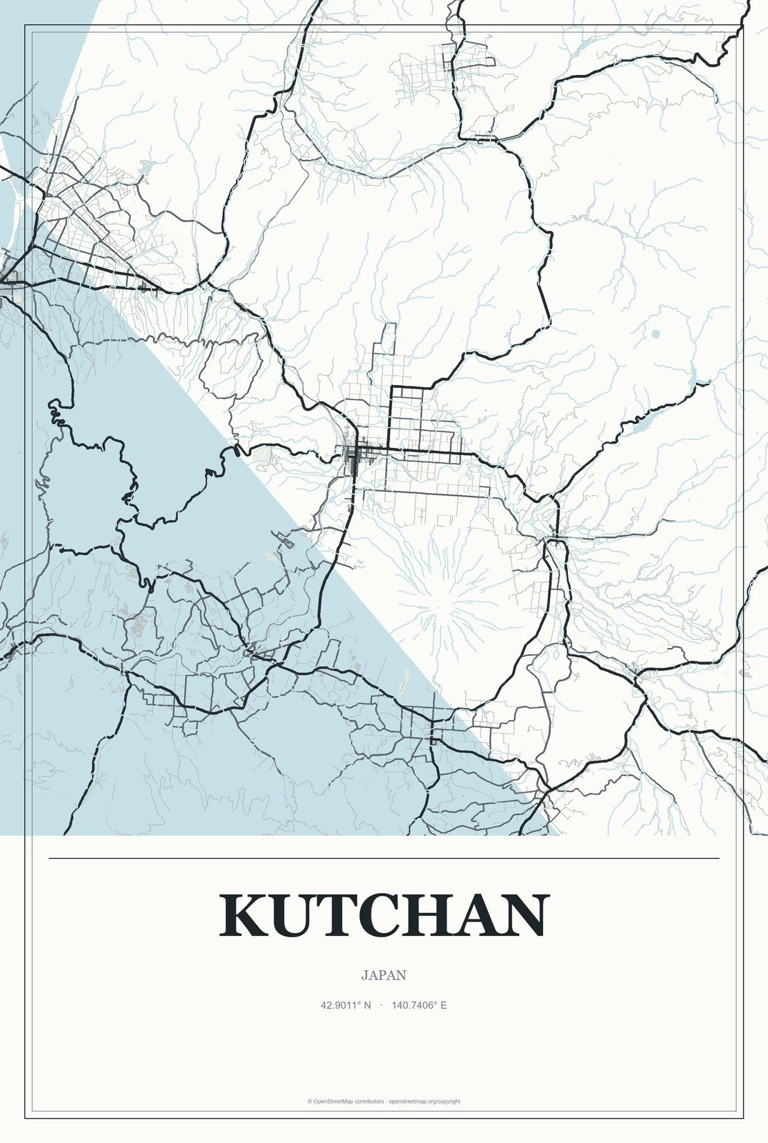 Kutchan, Japan City Map Aluminum Sign in Gallery Air style